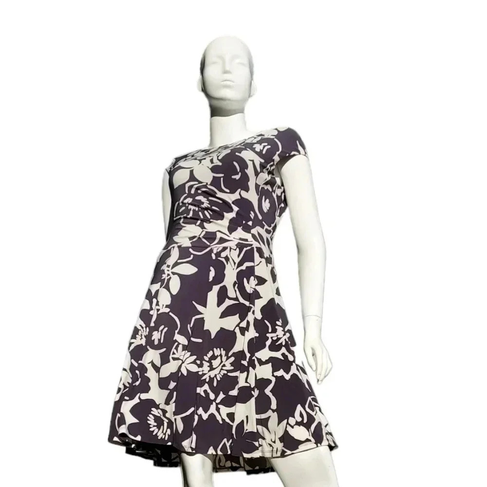 Lauren Ralph Lauren Gray and White Floral Ruched Womens Dress Size 6 - Picture 11 of 14